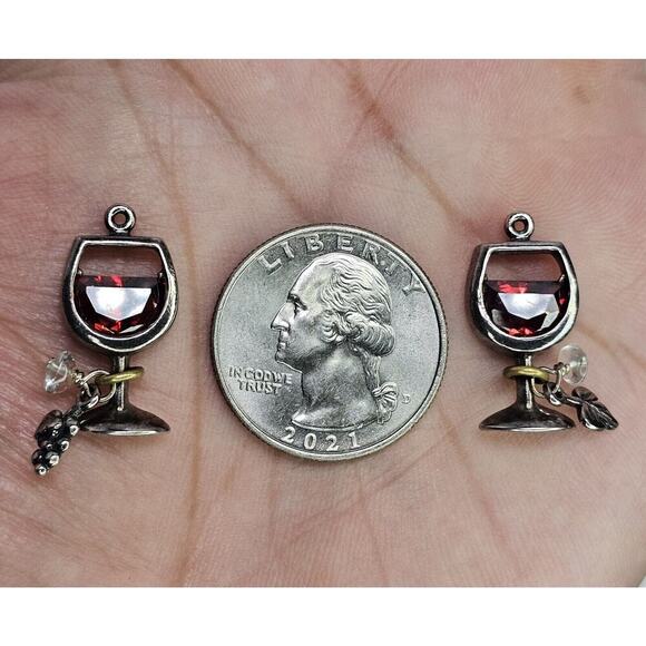 Vintage 925 Sterling Silver Pair Of Wine Glass Charms/Attachments (Bronze Rings) - Picture 5 of 5